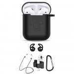 Wholesale 5 in 1 Accessories Kits Silicone Cover with Ear Hook Grips / Staps / Clip / Skin / Tips for Airpods 2 / 1 Charging Case (Black)